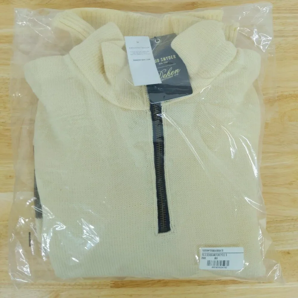 NWT $325 Todd Snyder x Dehen Motorcycles 100% Worsted Wool 1/4 Zip Sweater Brown - Picture 3 of 3